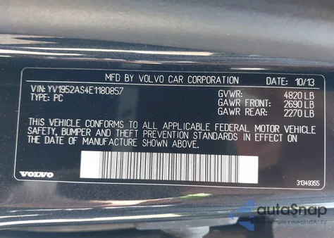 2014 Volvo S80 3.2/3.2 Platinum/3.2 Premier Plus z USA, uszkodzony, nr VIN YV1952AS4E1180857